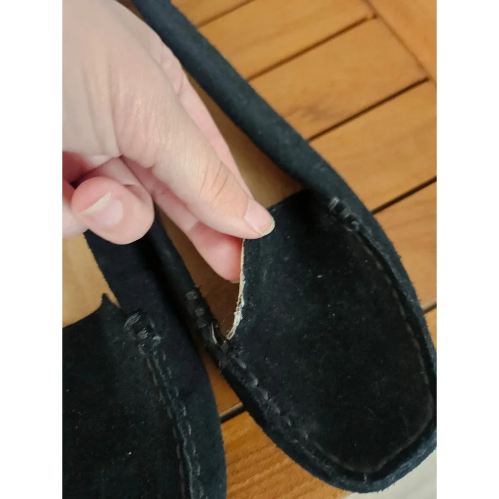 FLAW UGG Milana Loafers 7.5 Black Suede Driving Moccasins Slip On Flats 1096572